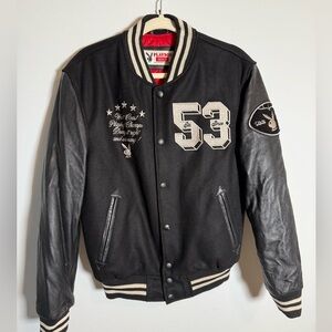 Playboy Varsity Bomber Jacket Small NWT Black Wool Leather Sleeves Y2K‎ Sorona